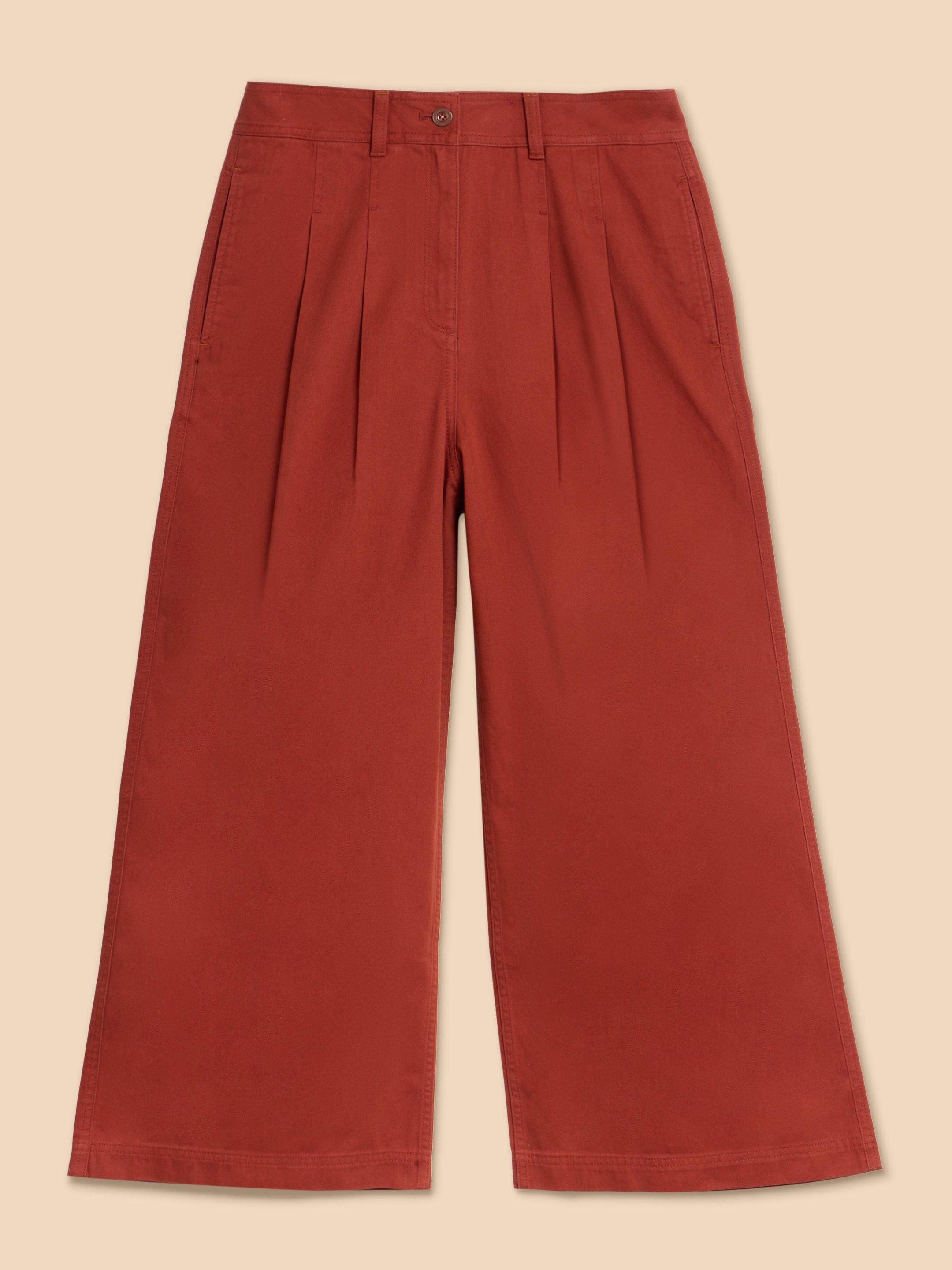 Samira Wide Leg Crop Trouser in DK RED - FLAT FRONT