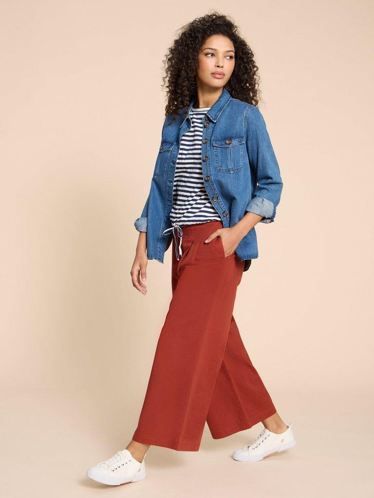 Samira Wide Leg Crop Trouser in DK RED - LIFESTYLE