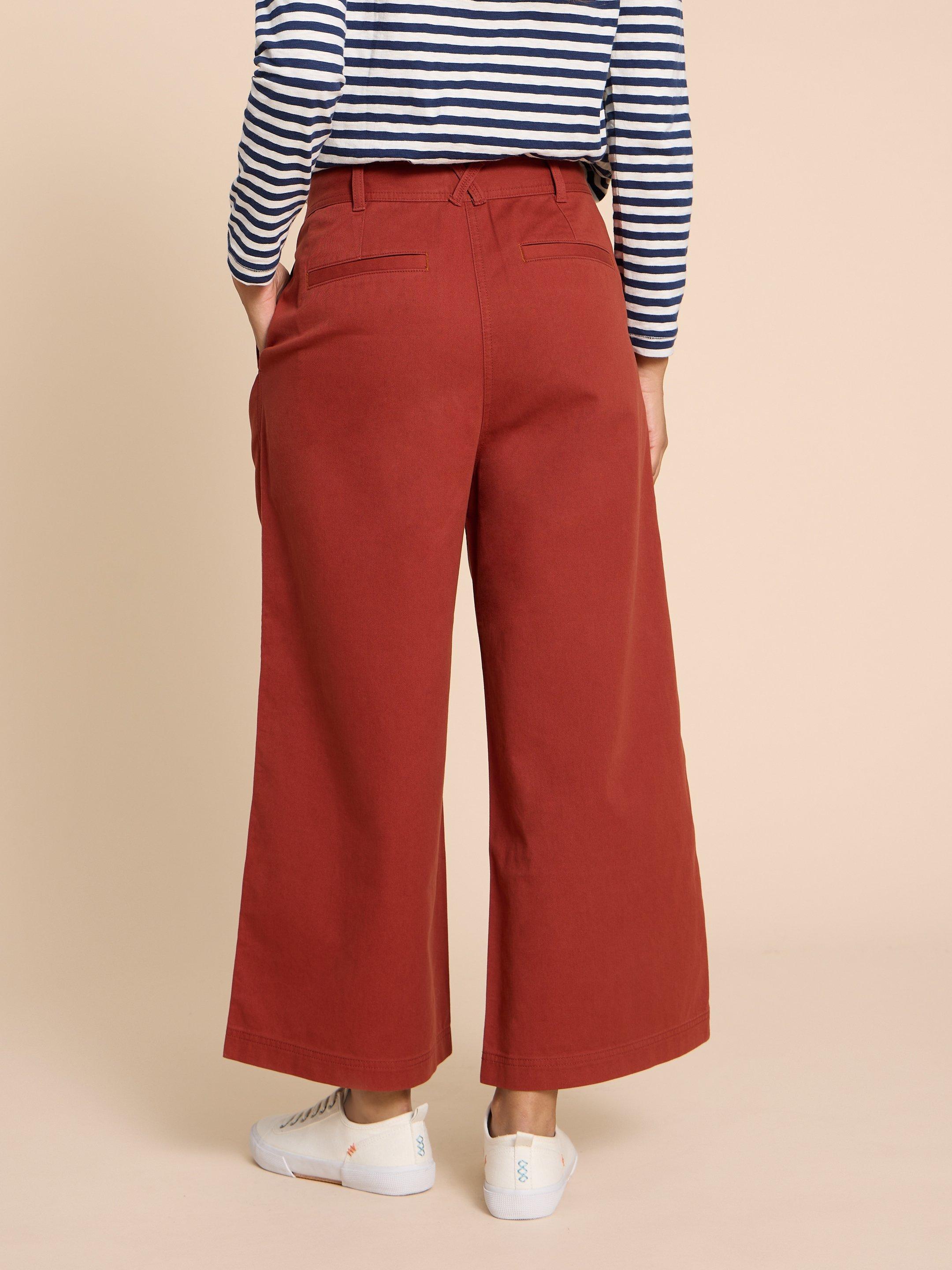 Samira Wide Leg Crop Trouser in DK RED - MODEL BACK