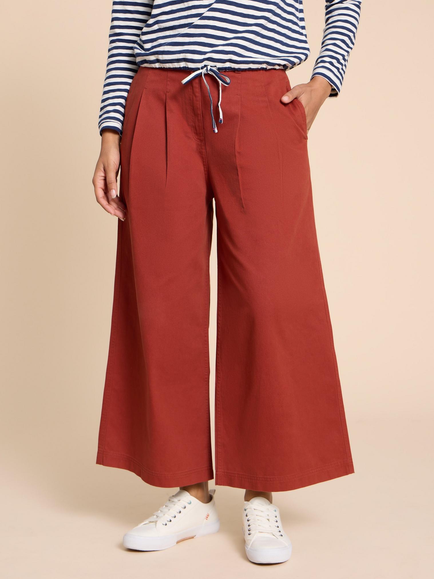 Red wide sale leg cropped pants