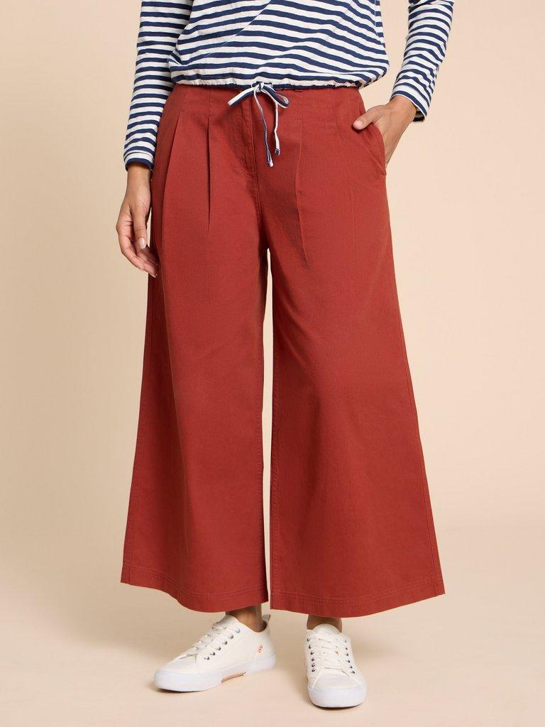 Samira Wide Leg Crop Trouser in DK RED - MODEL DETAIL