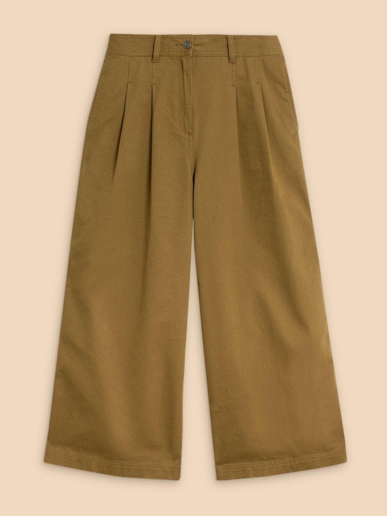 Samira Wide Leg Crop Trouser in KHAKI GRN - FLAT FRONT