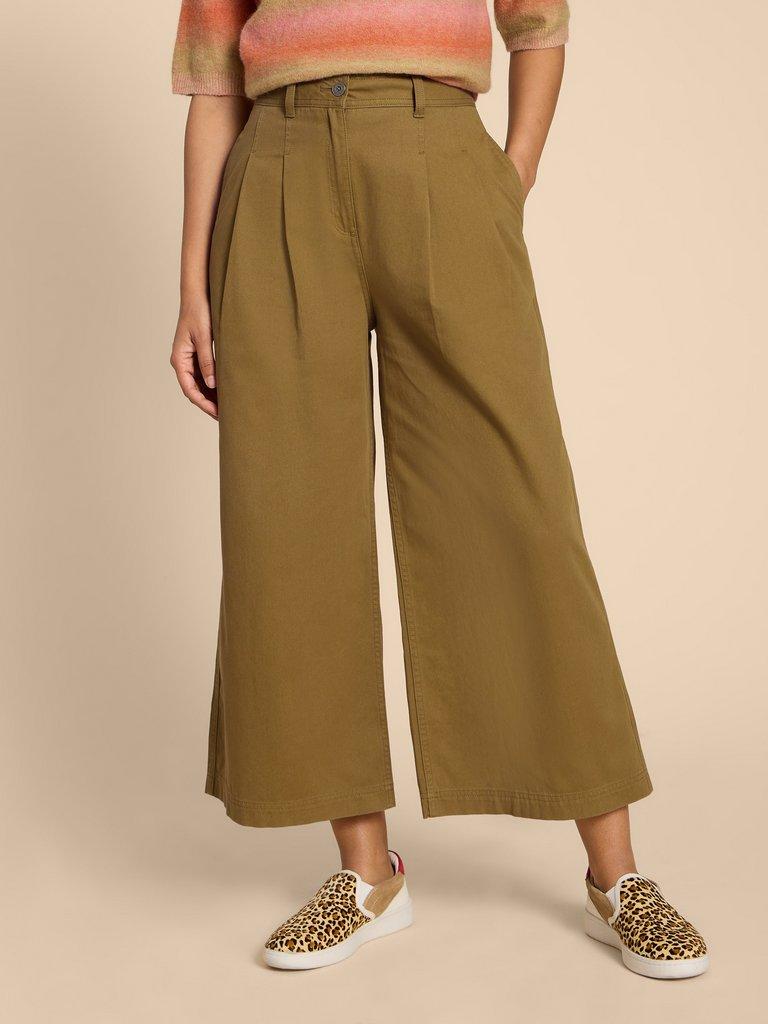 Samira Wide Leg Crop Trouser in KHAKI GRN - LIFESTYLE