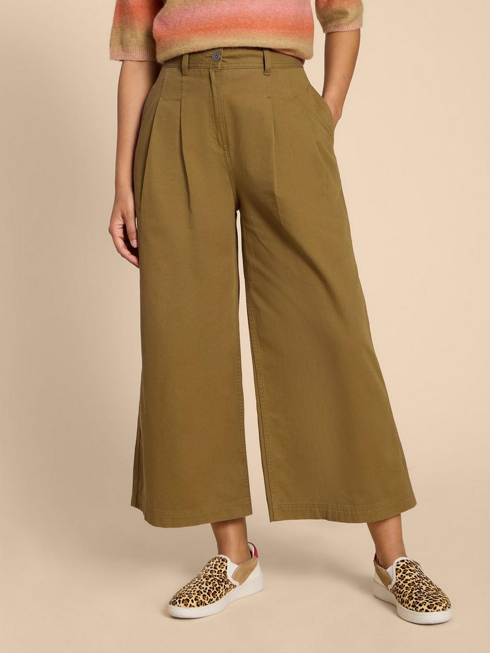 Samira Wide Leg Crop Trouser in KHAKI GRN - LIFESTYLE