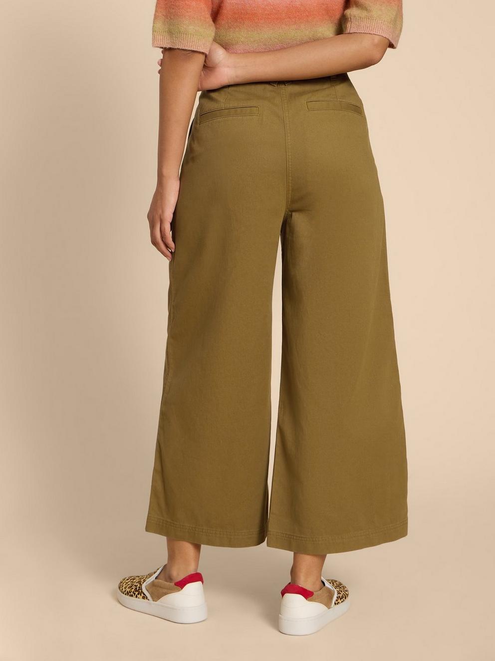 Samira Wide Leg Crop Trouser in KHAKI GRN - MODEL BACK