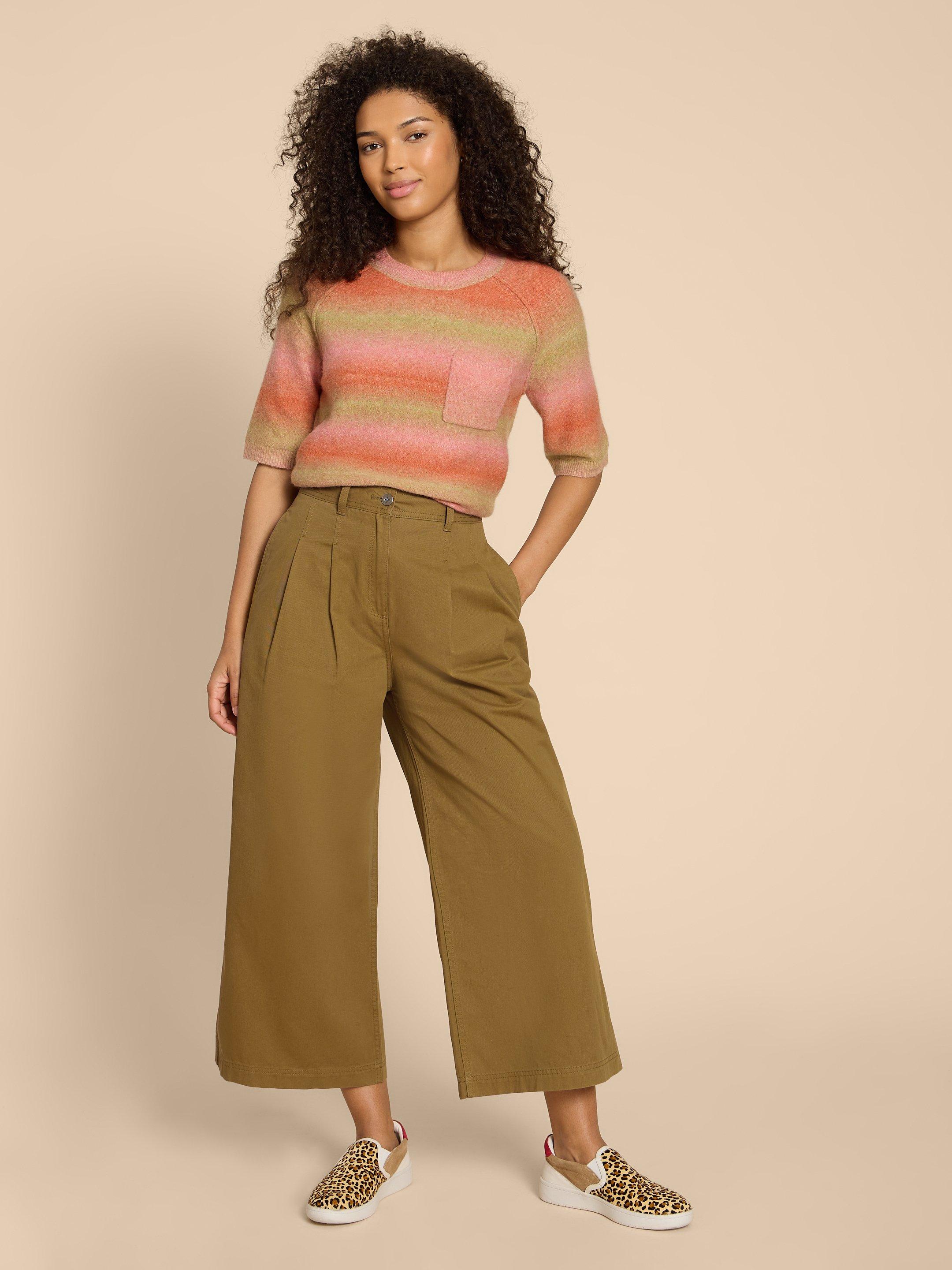 Samira Wide Leg Crop Trouser in KHAKI GRN - MODEL FRONT