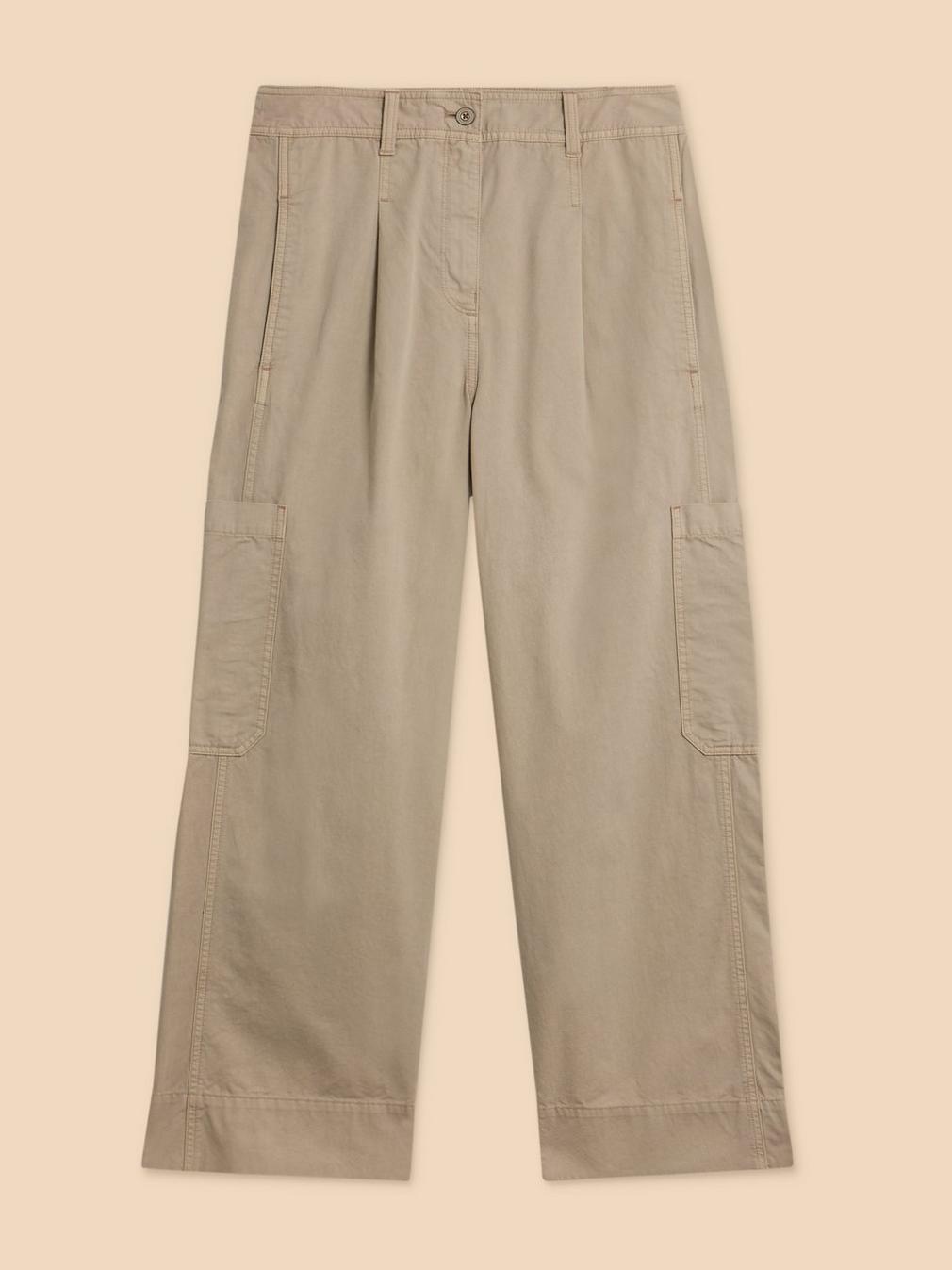 Wide Leg Carlie Cargo Trouser in LGT NAT - FLAT FRONT