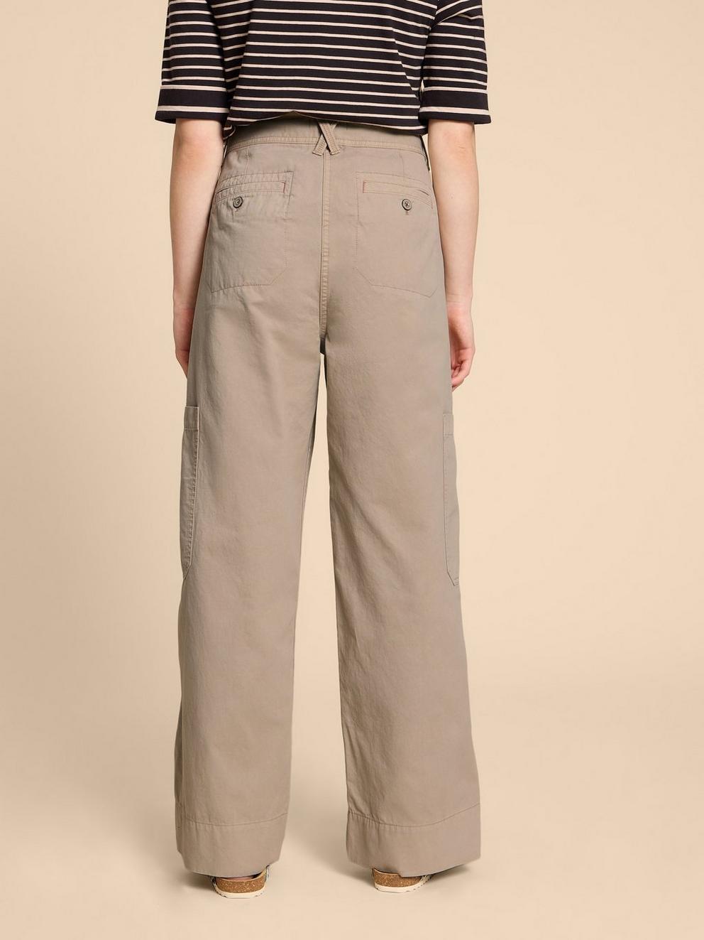 Wide Leg Carlie Cargo Trouser in LGT NAT - MODEL BACK