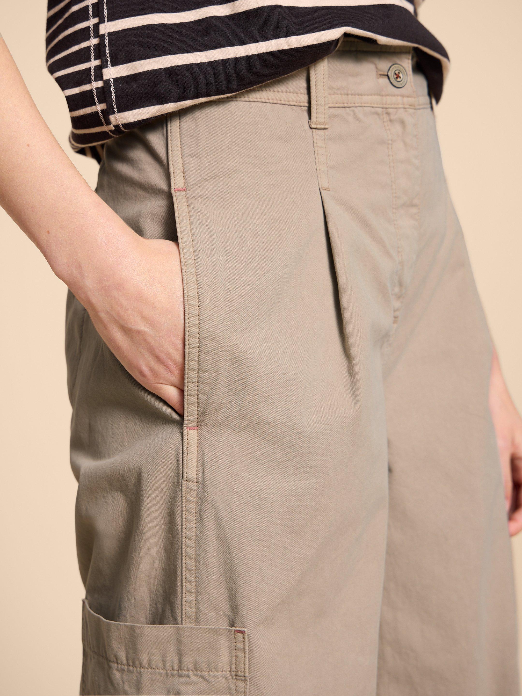 Wide Leg Carlie Cargo Trouser in LGT NAT - MODEL DETAIL