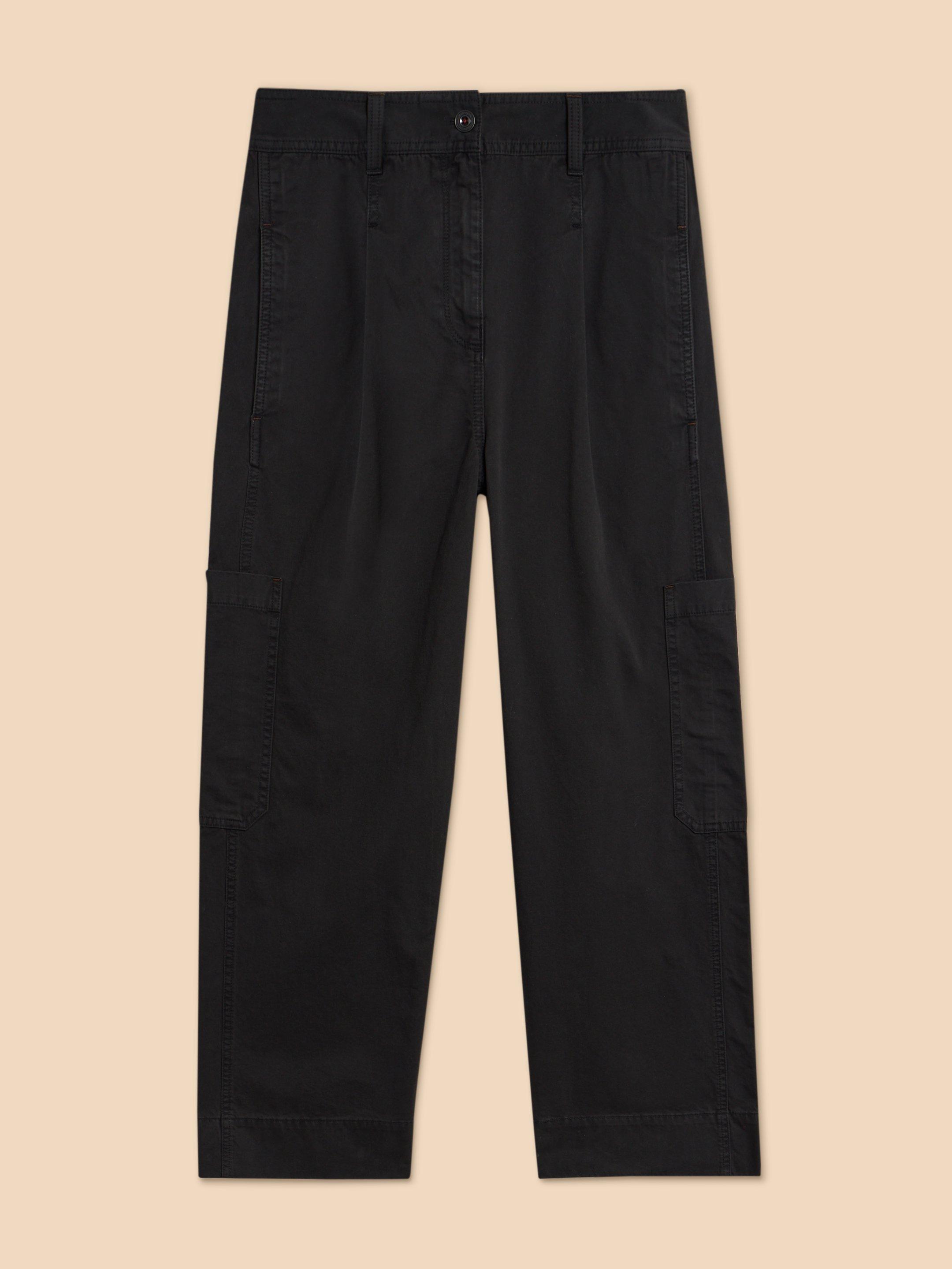 Wide Leg Carlie Cargo Trouser in PURE BLK - FLAT FRONT