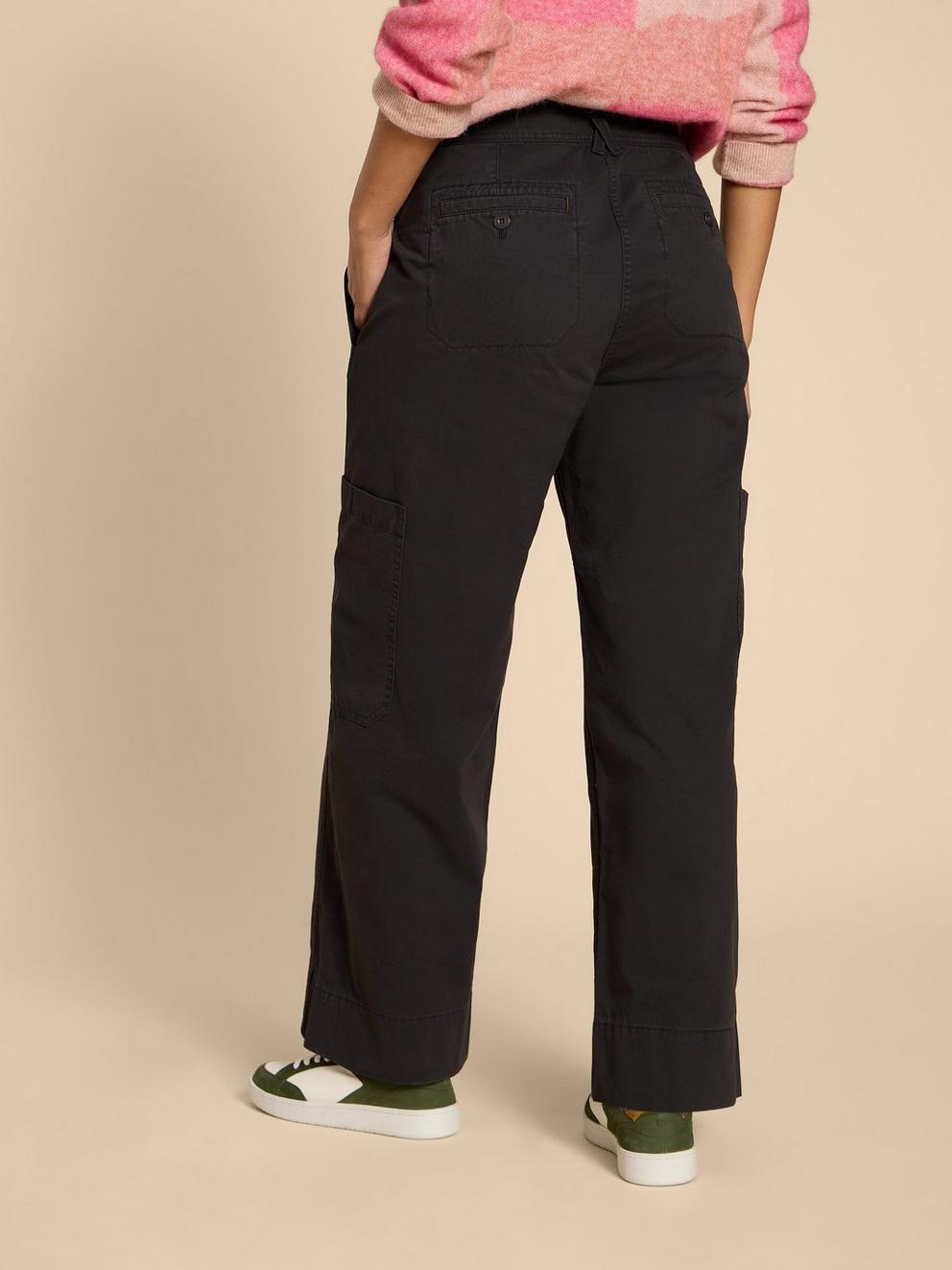 Wide Leg Carlie Cargo Trouser in PURE BLK - MODEL BACK