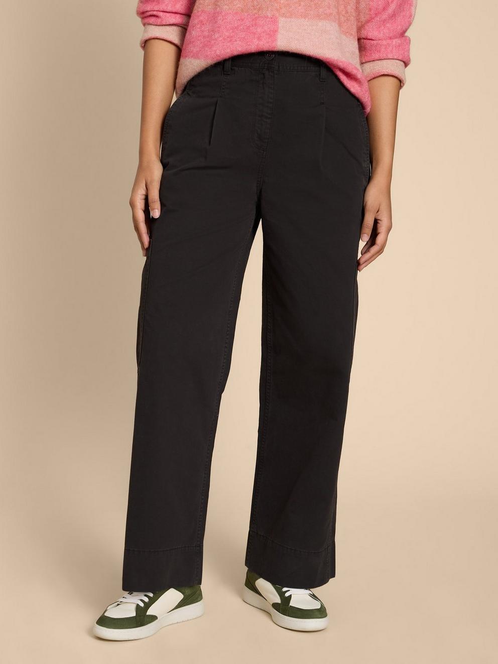 Wide Leg Carlie Cargo Trouser in PURE BLK - MODEL FRONT