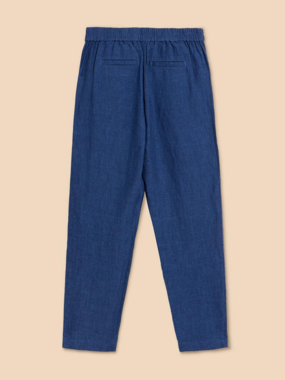 Linen Rowena Trousers in DARK NAVY - FLAT BACK