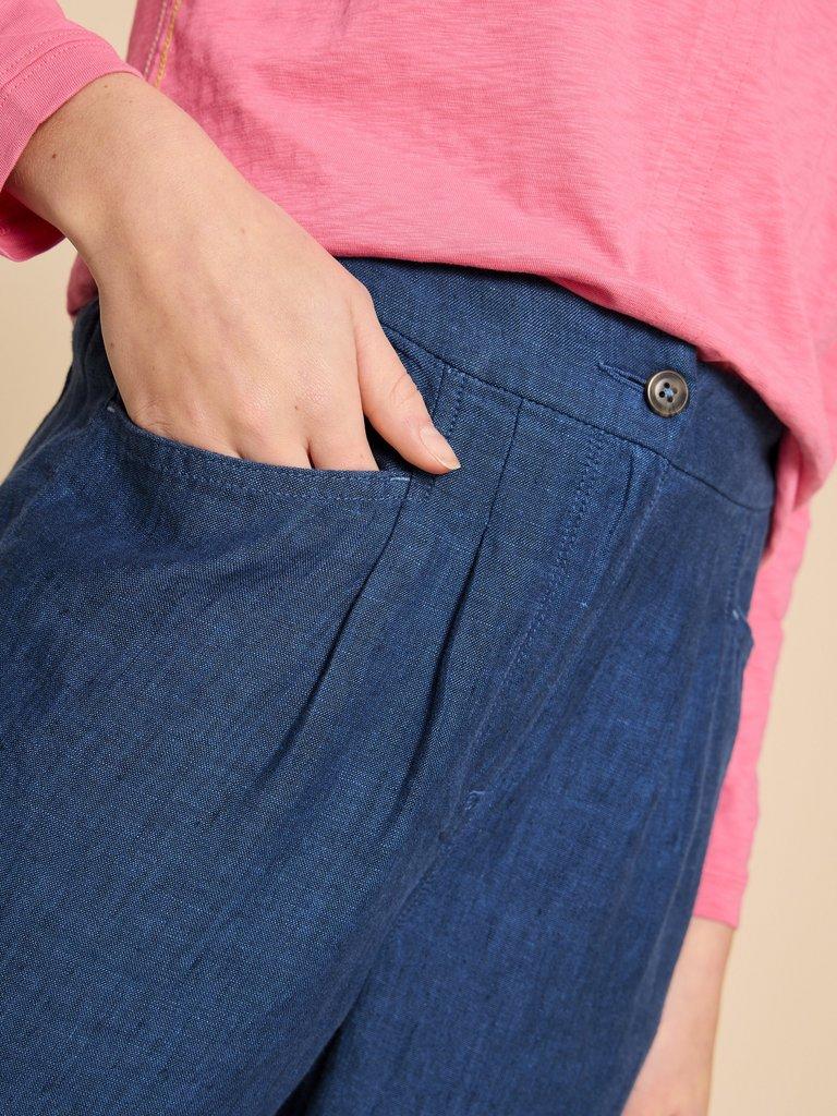 Linen Rowena Trousers in DARK NAVY - MODEL DETAIL