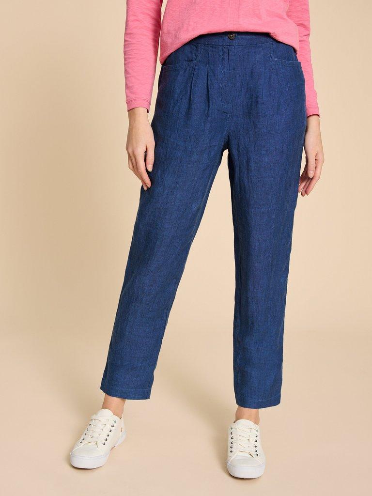 Linen Rowena Trousers in DARK NAVY - MODEL FRONT