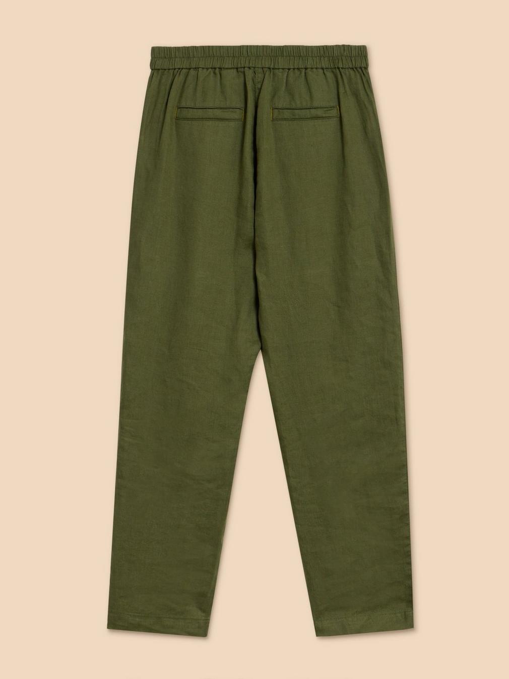 Linen Rowena Trousers in DK GREEN - FLAT BACK