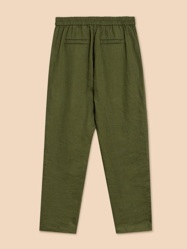 Linen Rowena Trousers in DK GREEN - FLAT BACK