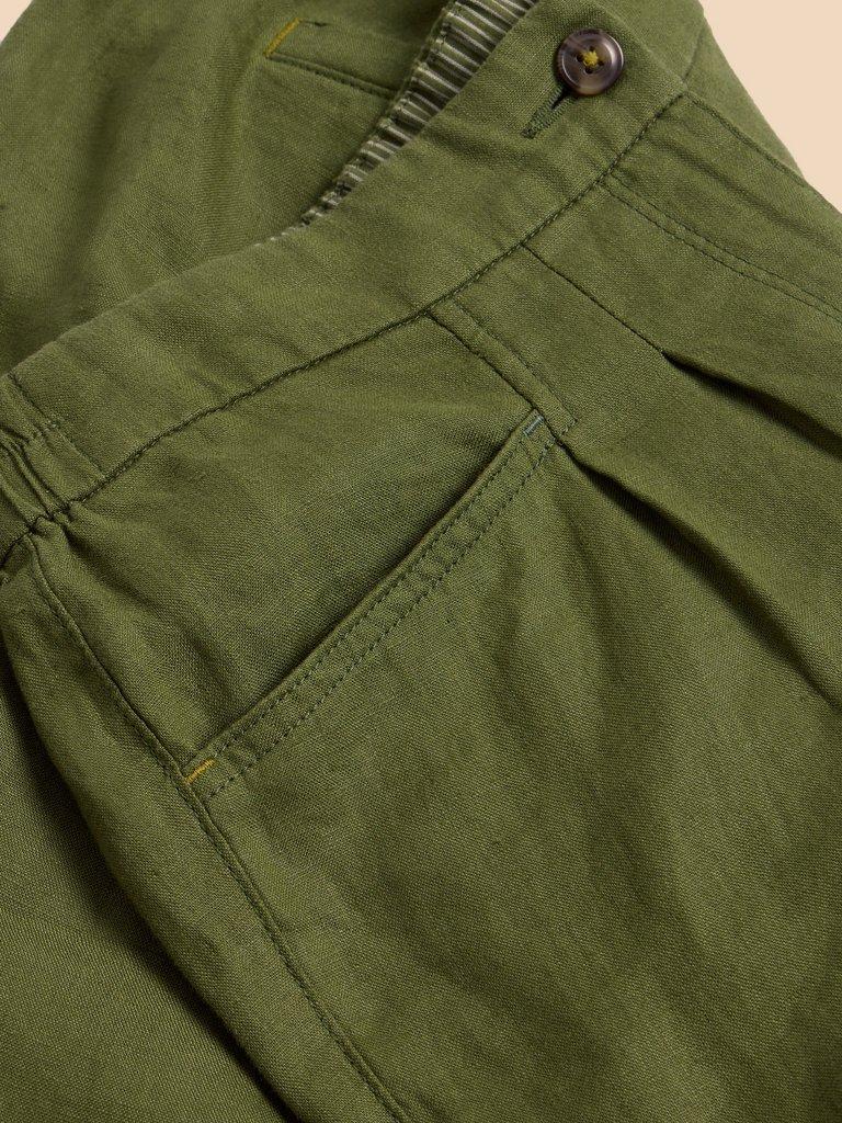 Linen Rowena Trousers in DK GREEN - FLAT DETAIL
