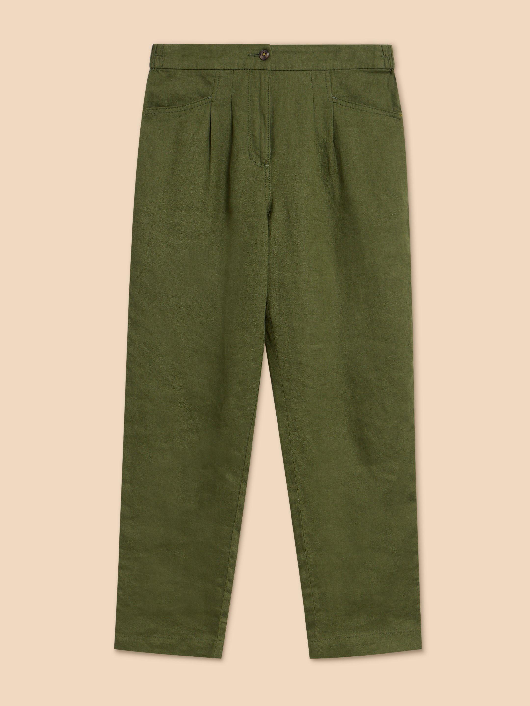 Linen Rowena Trousers in DK GREEN - FLAT FRONT