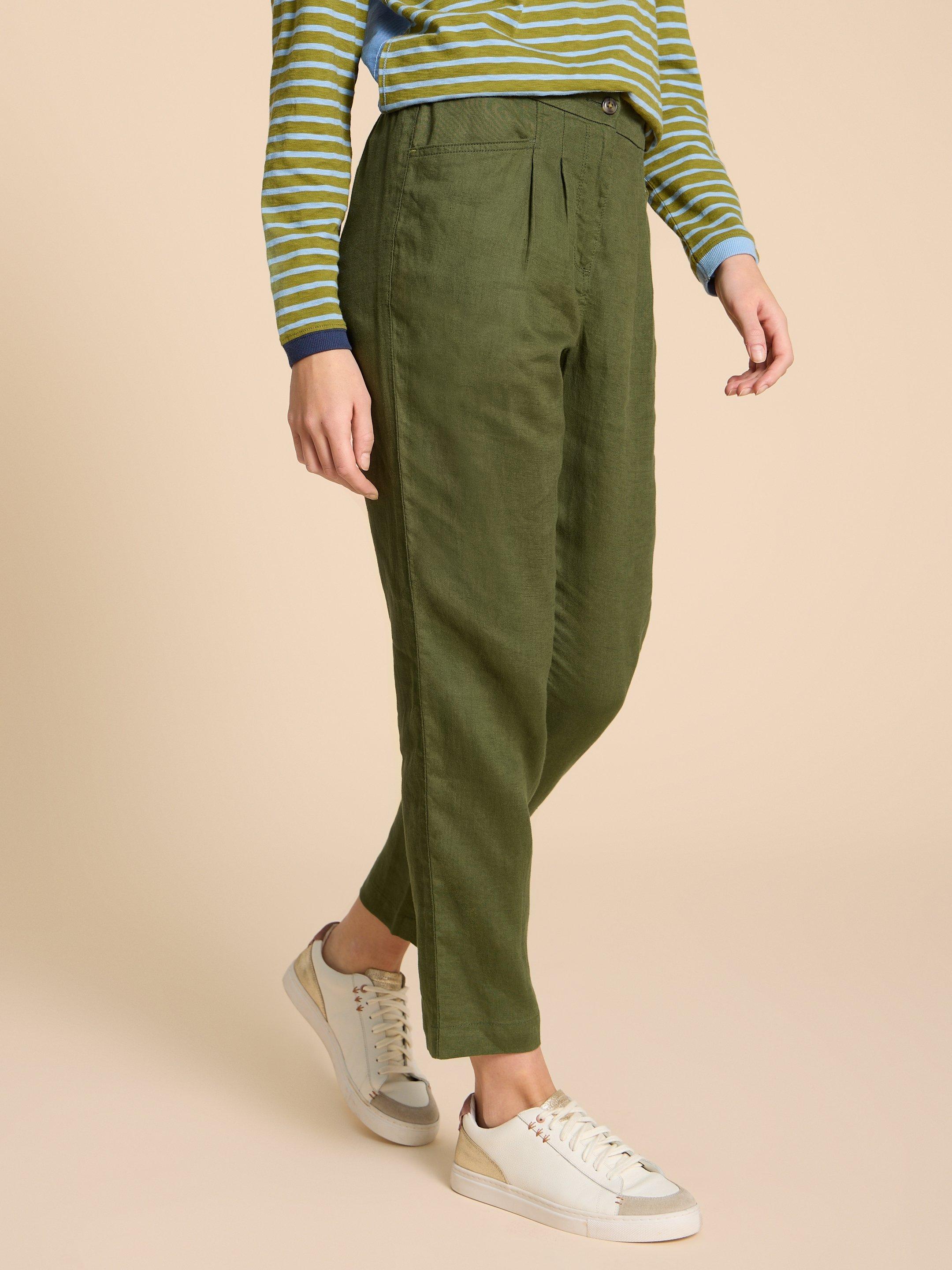 Linen Rowena Trousers in DARK GREEN White Stuff