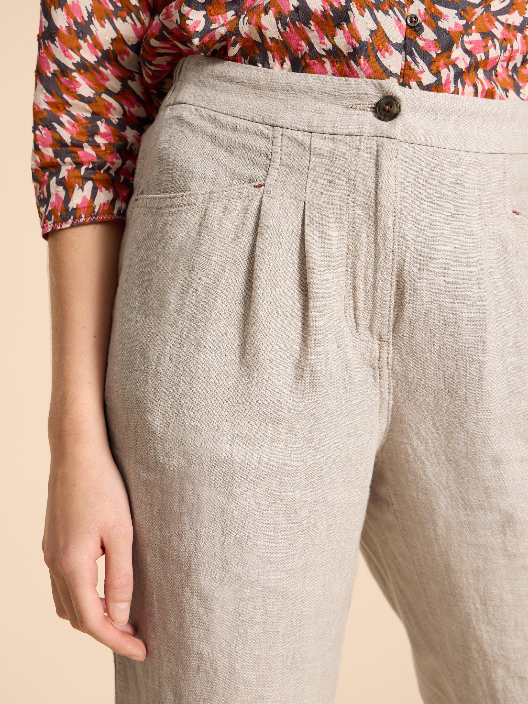 Linen Rowena Trousers in LGT NAT - MODEL DETAIL