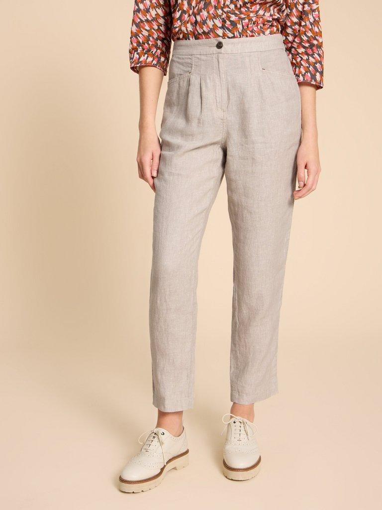 Linen Rowena Trousers in LGT NAT - MODEL FRONT