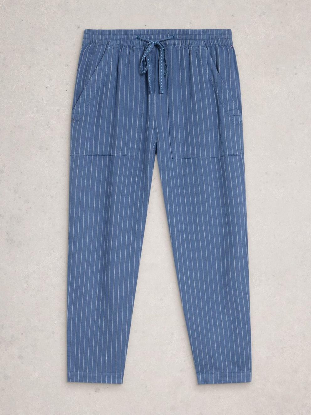 Elle Linen Blend Trouser in BLUE MLT - FLAT FRONT