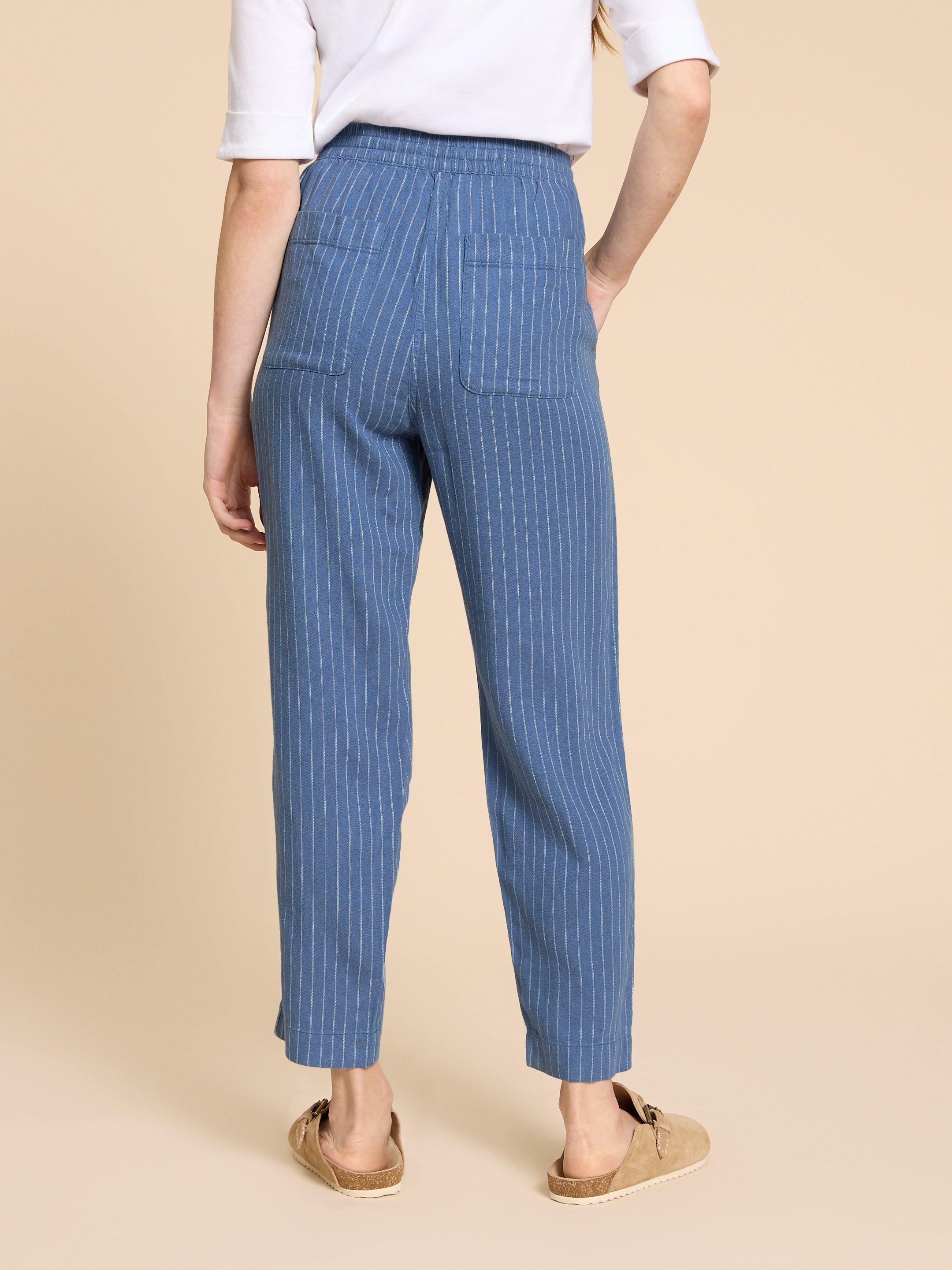 Elle Linen Blend Trouser in BLUE MLT - MODEL BACK