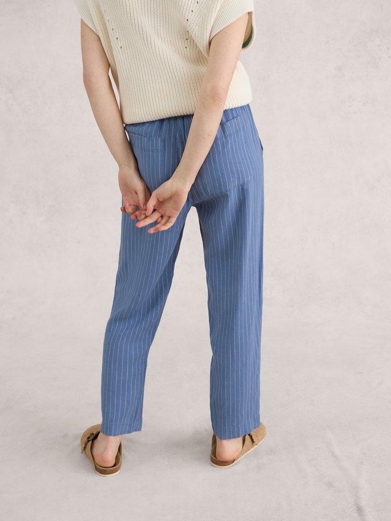 Elle Linen Blend Trouser in BLUE MLT - MODEL BACK