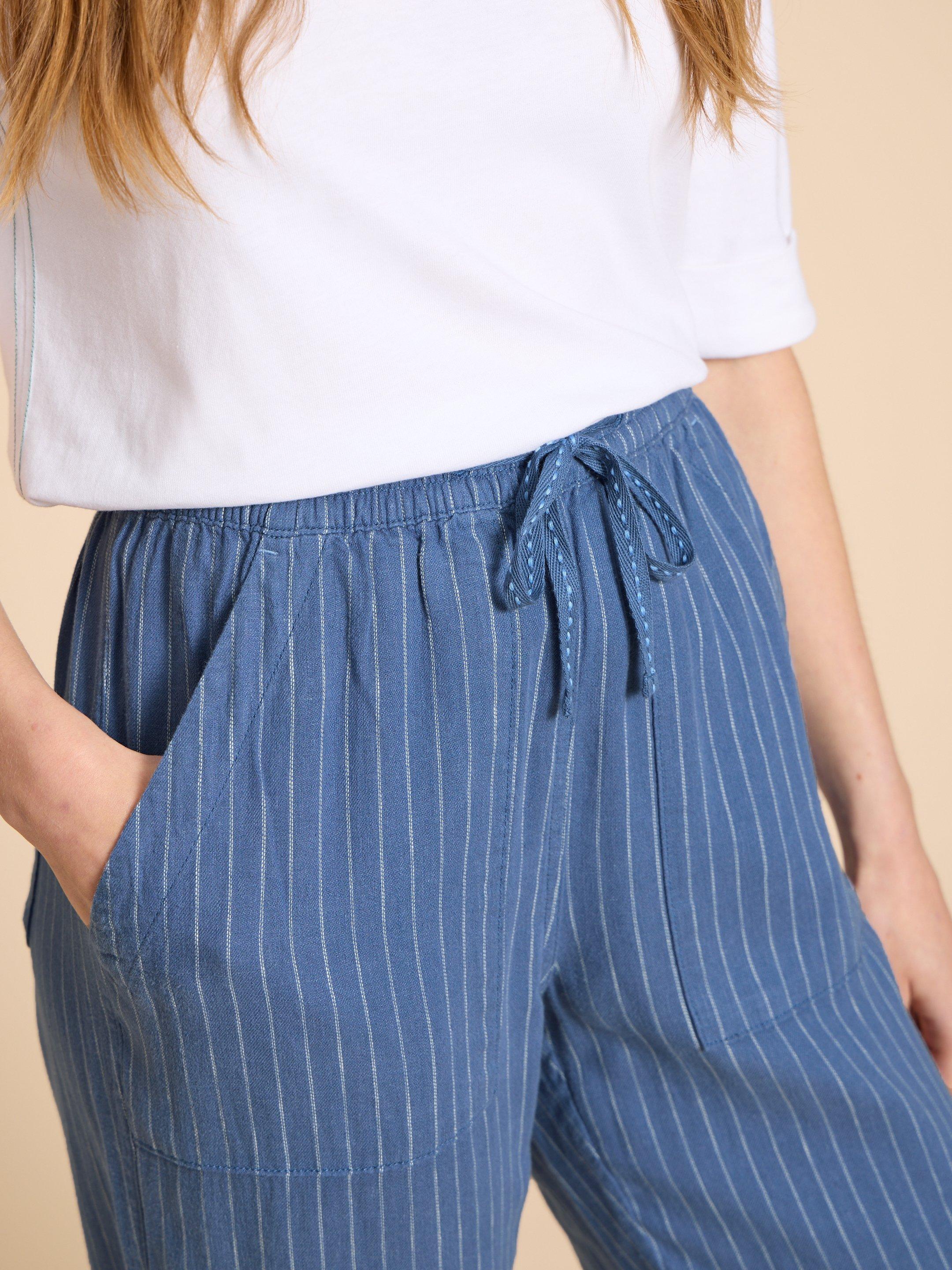 Elle Linen Blend Trouser in BLUE MLT - MODEL DETAIL