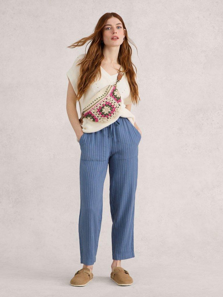 Elle Linen Blend Trouser in BLUE MLT - MODEL FRONT