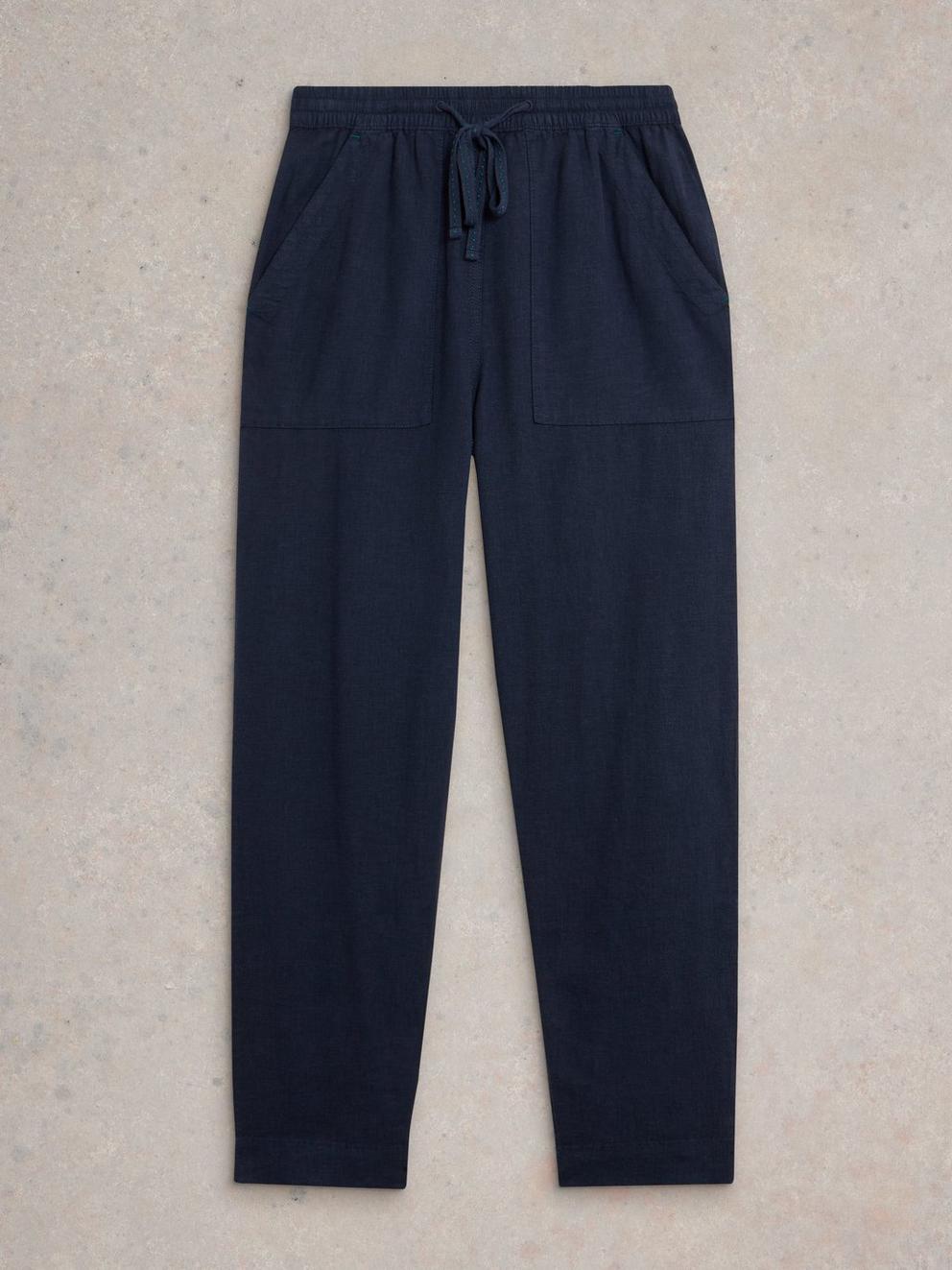 Elle Linen Blend Trouser in DARK NAVY - FLAT FRONT