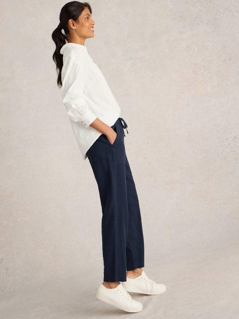 Elle Linen Blend Trouser in DARK NAVY - LIFESTYLE