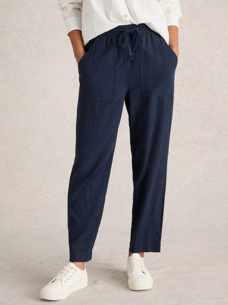 Ladies navy best sale linen trousers