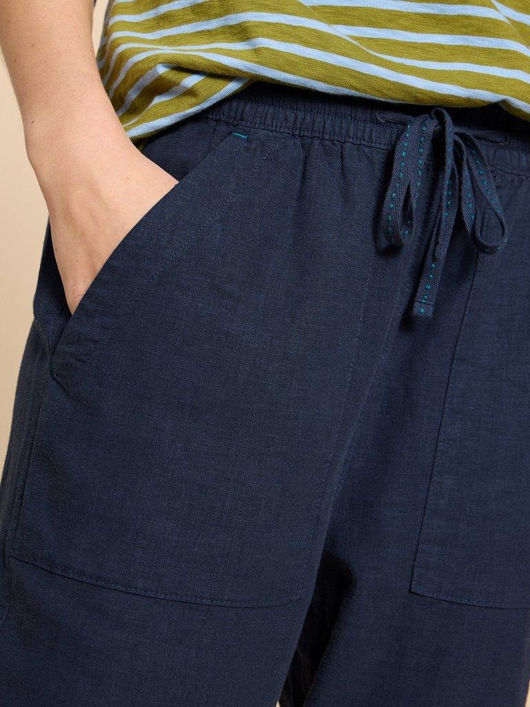 Elle Linen Blend Trouser in DARK NAVY - MODEL FRONT