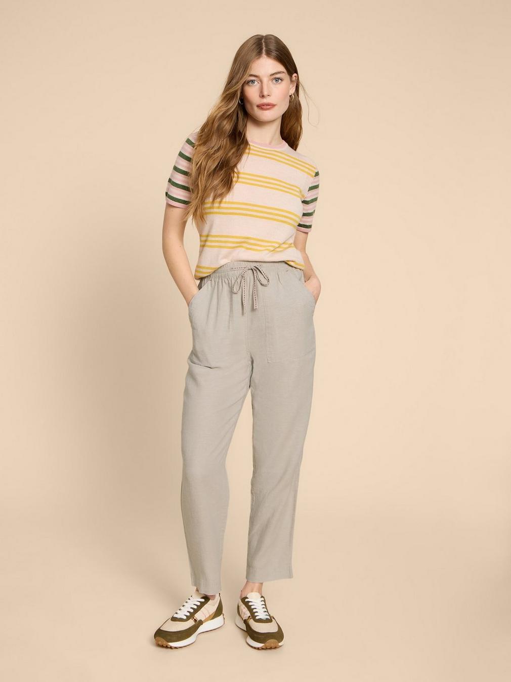 Elle Linen Blend Trouser in LGT NAT - LIFESTYLE