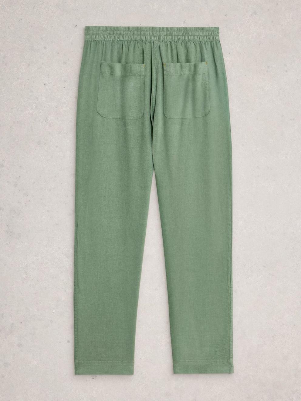 Elle Linen Blend Trouser in MID GREEN - FLAT BACK