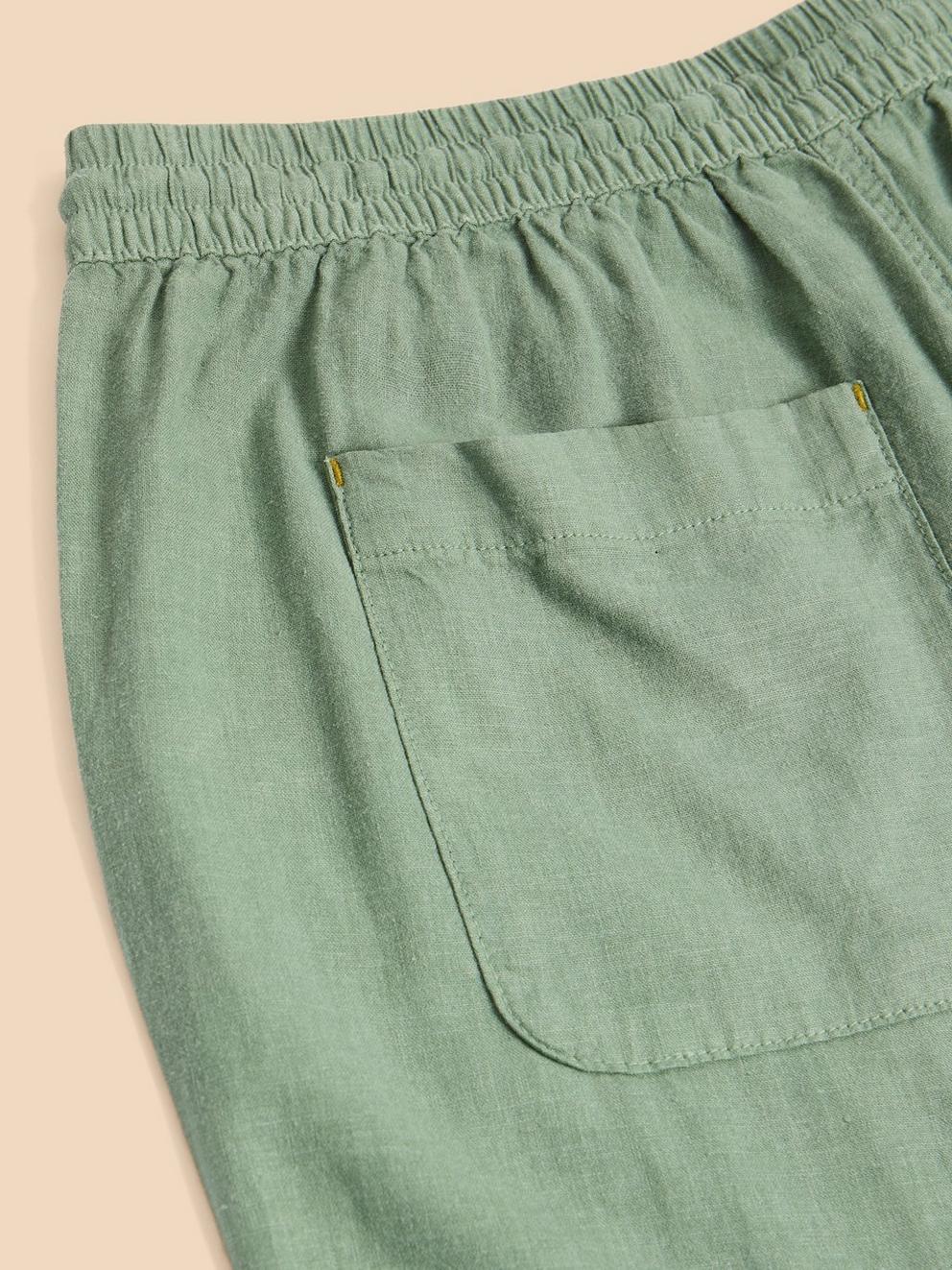 Elle Linen Blend Trouser in MID GREEN - FLAT DETAIL