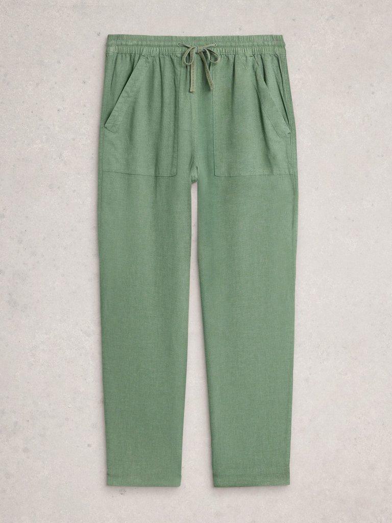 Elle Linen Blend Trouser in MID GREEN - FLAT FRONT