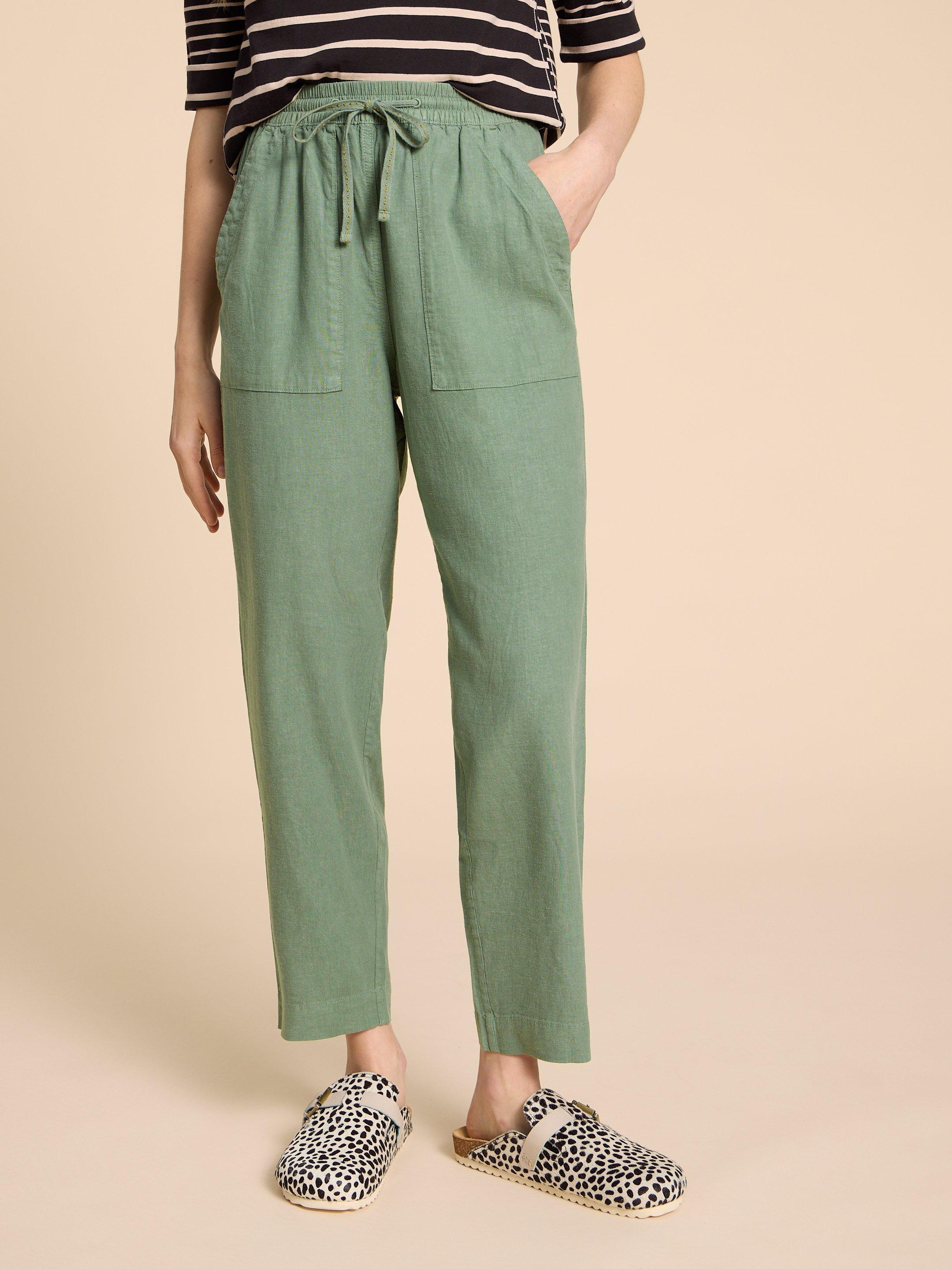 Elle Linen Blend Trouser in MID GREEN