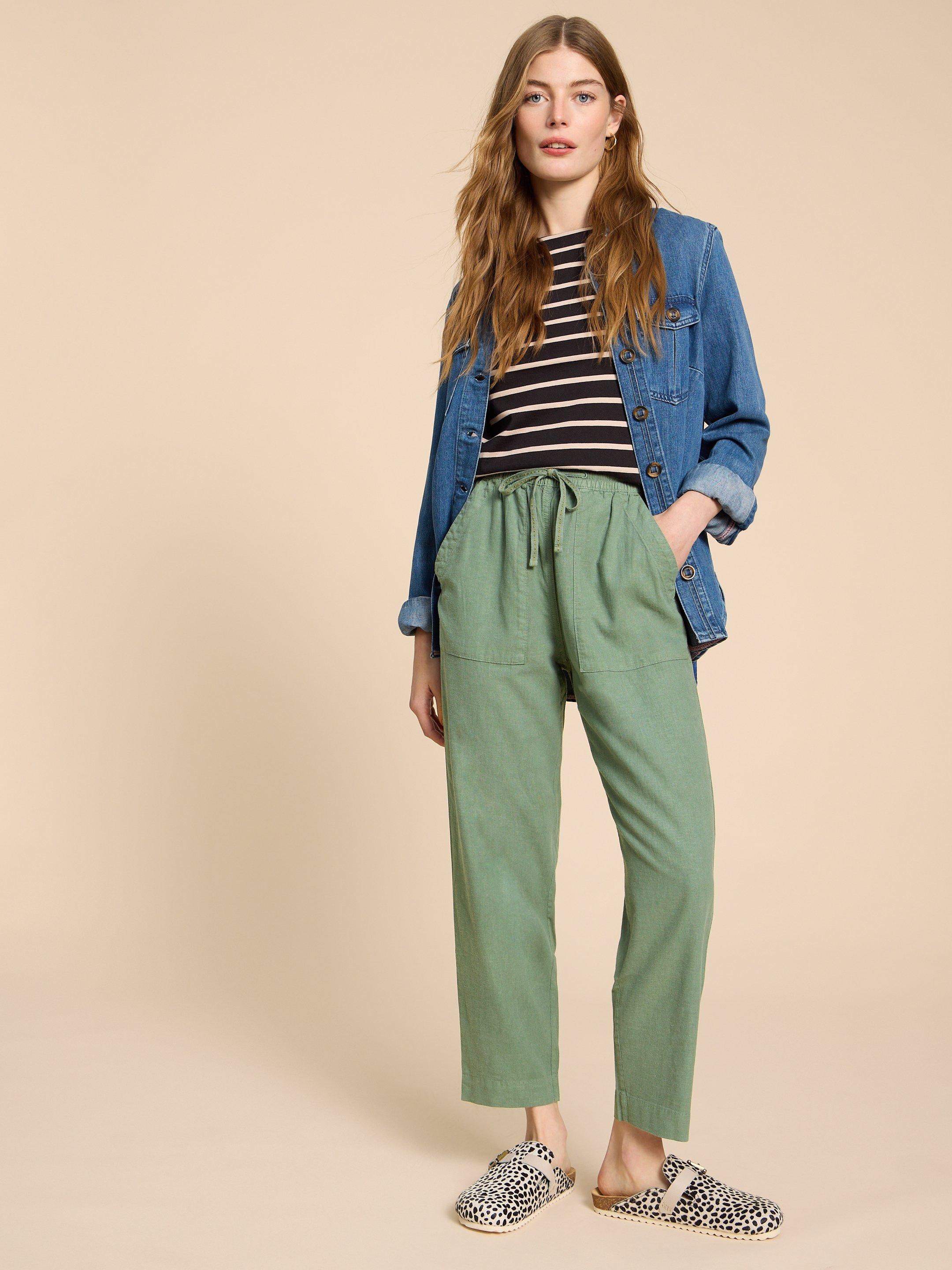 Mid rise sale linen blend pants