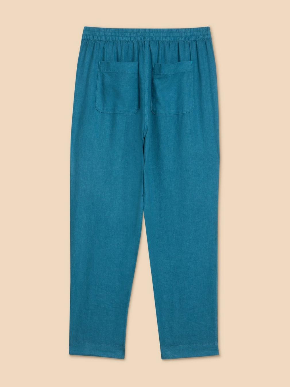 Elle Linen Blend Trouser in MID TEAL - FLAT BACK