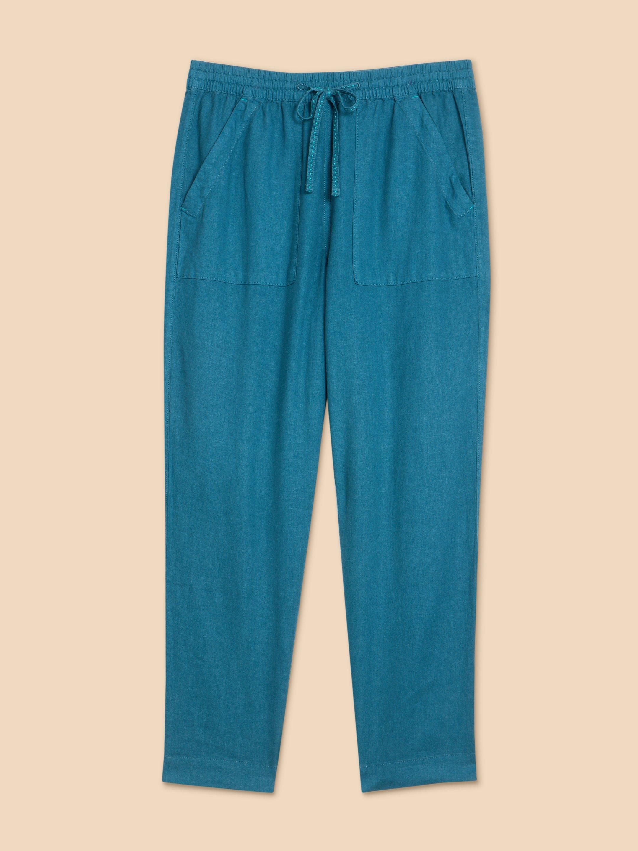 Elle Linen Blend Trouser in MID TEAL - FLAT FRONT