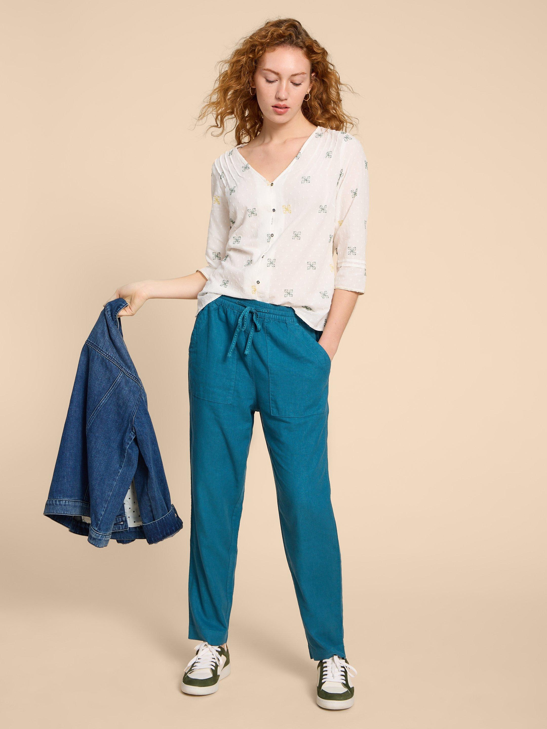 Ladies linen pants, Medium blue