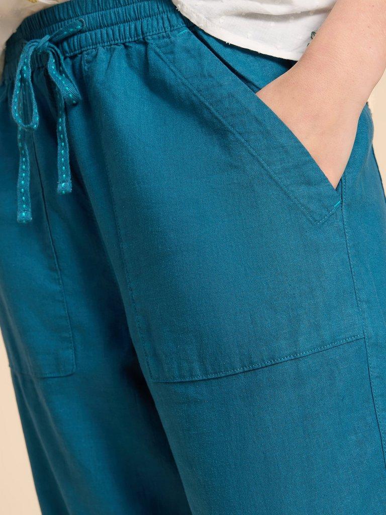 Elle Linen Blend Trouser in MID TEAL - MODEL FRONT