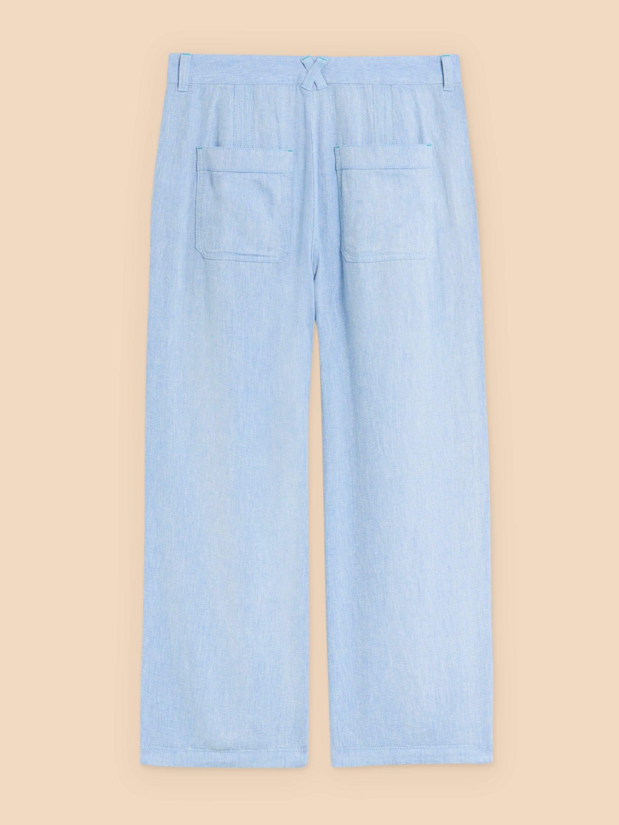 Harper Linen Blend Trouser in CHAMB BLUE - FLAT BACK