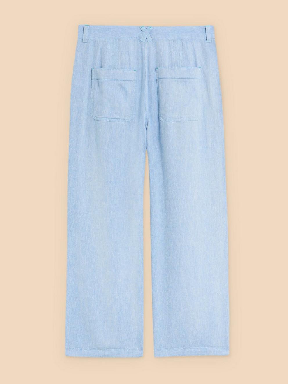 Harper Linen Blend Trouser in CHAMB BLUE - FLAT BACK