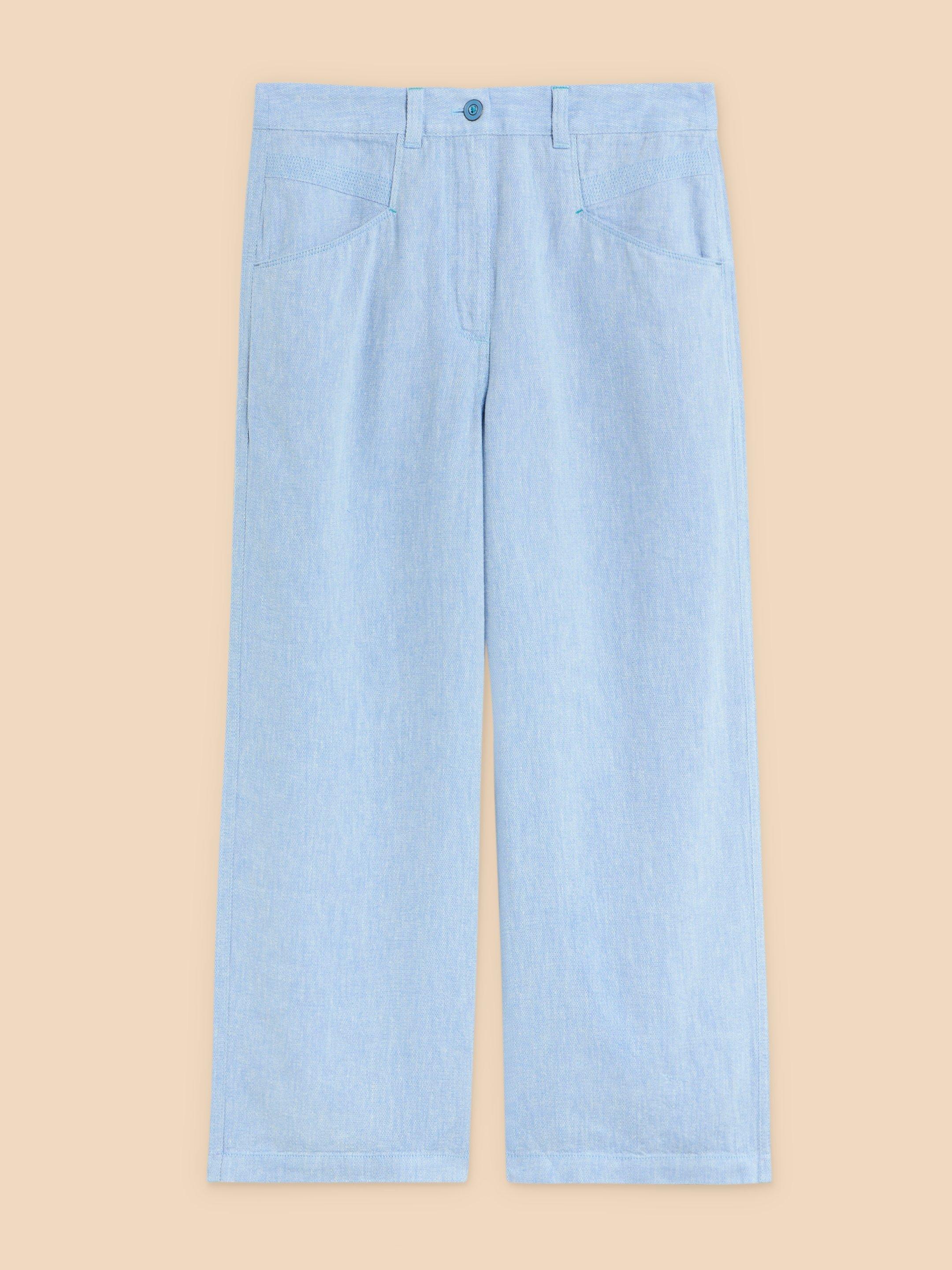 Harper Linen Blend Trouser in CHAMB BLUE - FLAT FRONT