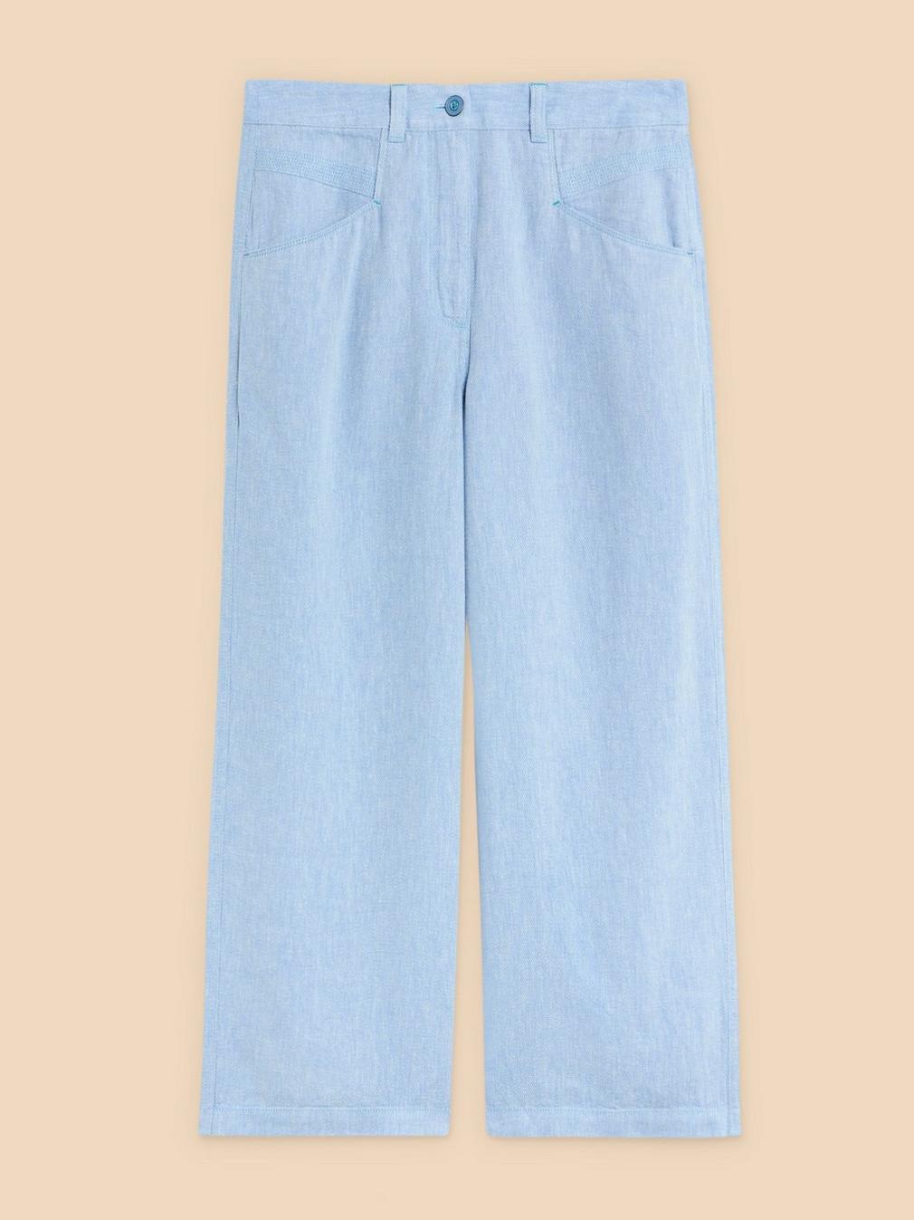 Harper Linen Blend Trouser in CHAMB BLUE - FLAT FRONT