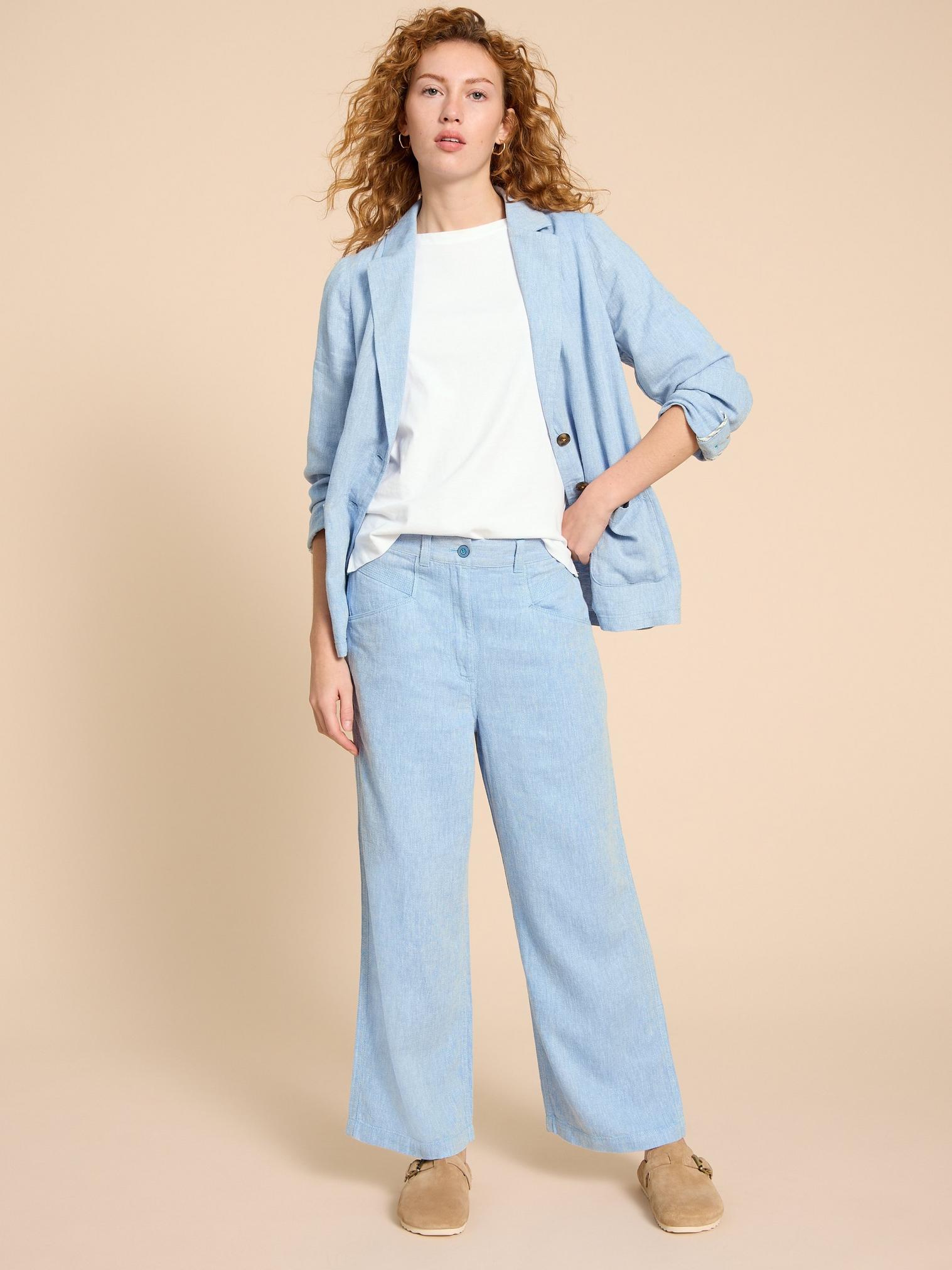 Harper Linen Blend Trouser in CHAMB BLUE - LIFESTYLE